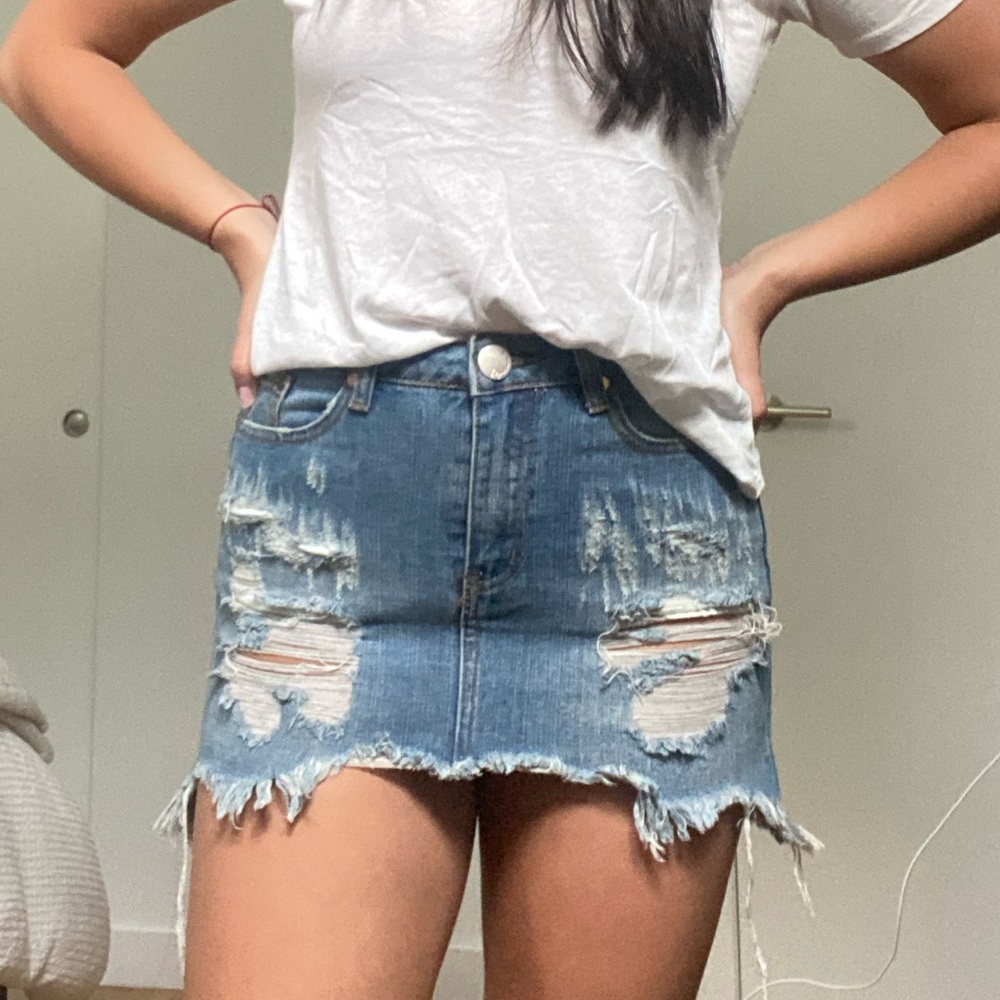 Distressed Denim Mini Skirt